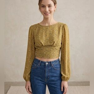 BKK Chance Floral Tie-Back Crop Top Gold/Mustard Size Medium